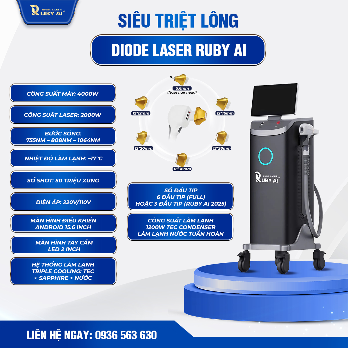 Máy triệt lông Laser Diode Ruby AI: Giải pháp triệt lông chuẩn y khoa cho Spa & thẩm mỹ viện